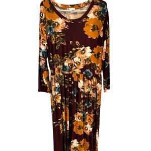 Floral Maxi Dress - Burgundy & Mustard